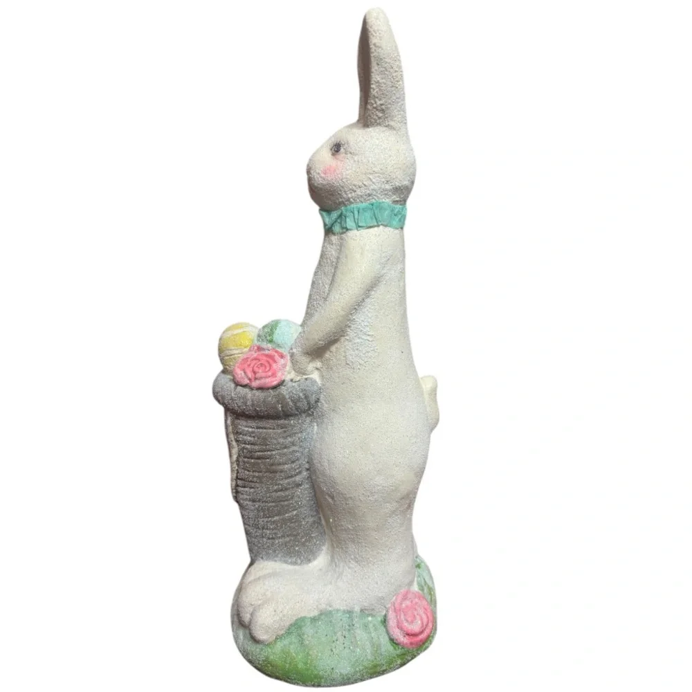 Vintage Rabbit Spring Easter Egg Basket Figurine Pier 1 White Pink Gray Blue